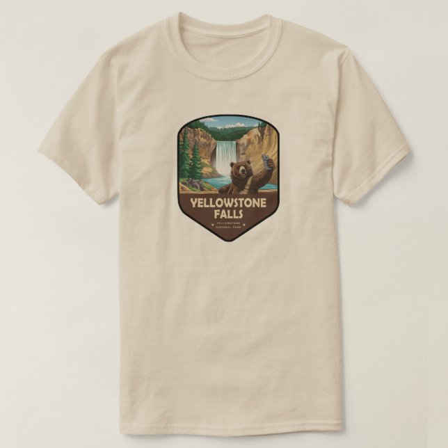 Camiseta Yellowstone Falls Bear Selfie Shield (Diseño del anverso)