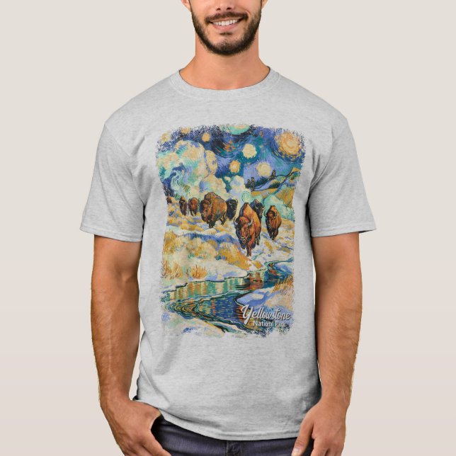 Camiseta Yellowstone National Park Bison Vintage Van Gogh (Anverso)