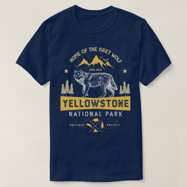 Camiseta Yellowstone T Parque Nacional Gray Wolf Vintage (Diseño del anverso)