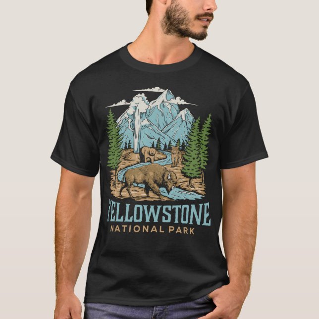 Camiseta Yellowstone US Parque Nacional Wolf Bison Bear Vin (Anverso)
