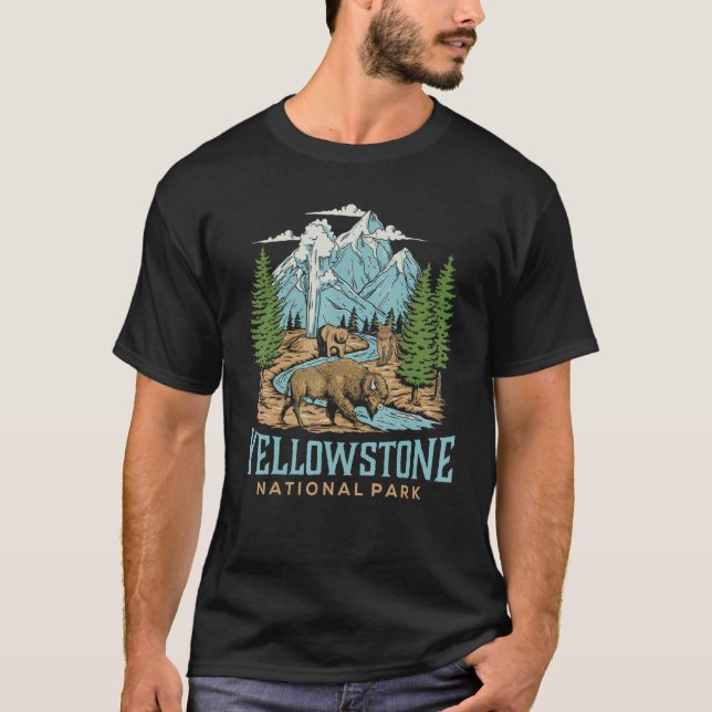 Camiseta Yellowstone US Parque Nacional Wolf Bison Bear Vin (Anverso)