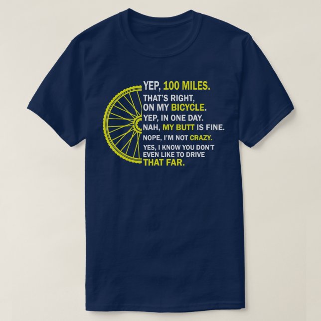 Camiseta Yep 100 Miles gorras en mi bicicleta (Diseño del anverso)
