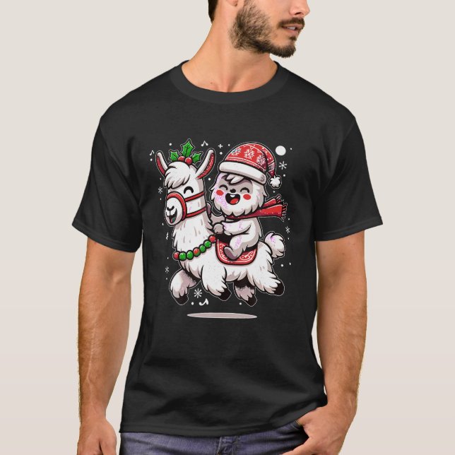 Camiseta Yeti Al Fiesta Con Navidades De Llama Cuta Pajama  (Anverso)