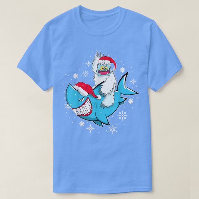 Camiseta Yeti Al Fiesta Tiburón Navidades De Santa Hat Paja (Diseño del anverso)