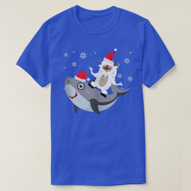 Camiseta Yeti Al Fiesta Tiburón Navidades De Santa Hat Paja (Diseño del anverso)