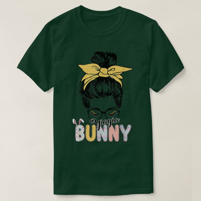 Camiseta Yiayia Bunny Messy Bun Ropa Familiar del Día de Pa (Diseño del anverso)