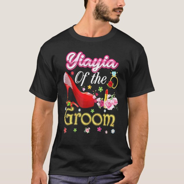 Camiseta Yiayia De Groom Feliz Boda Flor Zapato Rosa (Anverso)