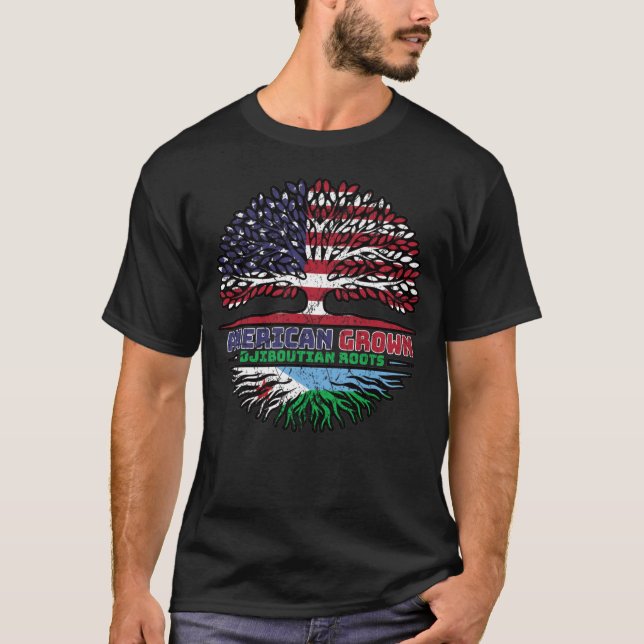Camiseta Yibuti Yibuti American USA Tree Roots Flag (Anverso)