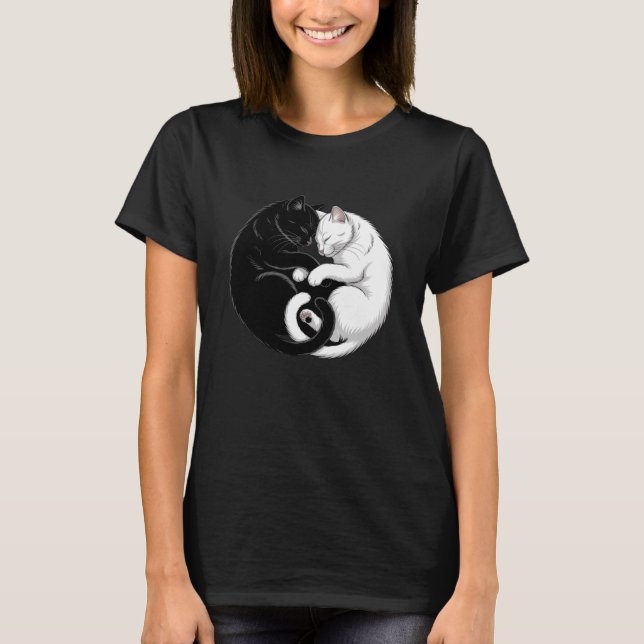 Camiseta Yin and Yang Pet Cat Black White Cats (Anverso)
