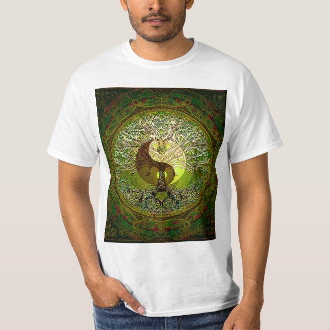 Camiseta Yin verde Yang con el árbol de la vida (Anverso)