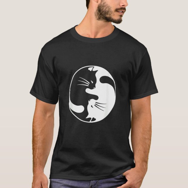 Camiseta Yin Y Yang De Gato Blanco Negro Para Mujeres Y Pap (Anverso)