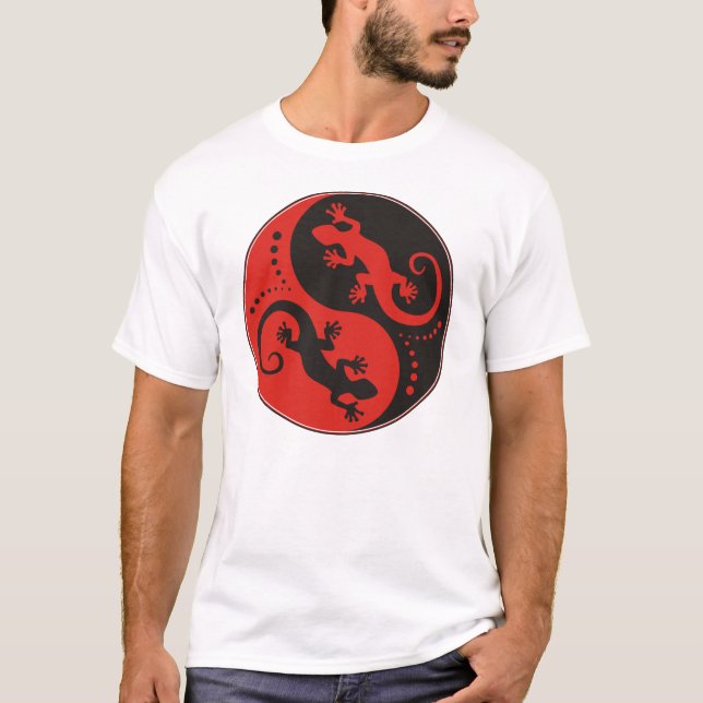 Camiseta YIN y YANG Geckos rojo negro + tu idea (Anverso)