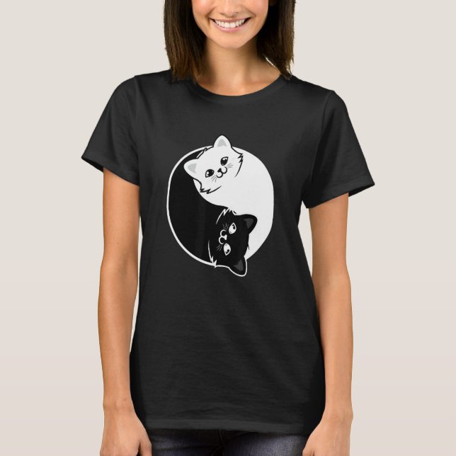 Camiseta Yin Y Yang Mascota Cat Gato Gatos Blancos Negros A (Anverso)