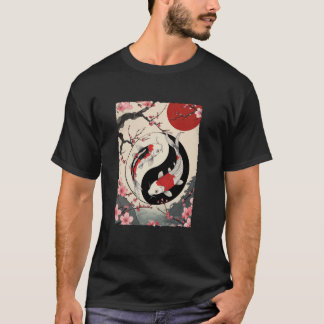 Camiseta Yin y Yang pez carpa koi japonés flor de cerezo