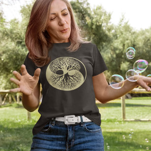 Camiseta Yin Yang Banyan Árbol de la vida Marrón monocromát