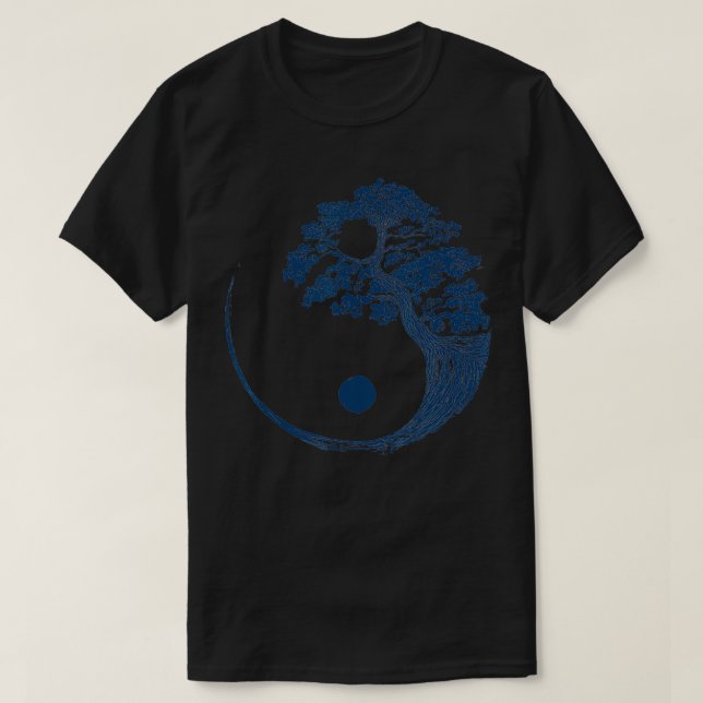 Camiseta Yin Yang Blue Bonsai Tree Japonés Budista Zen Gi (Diseño del anverso)