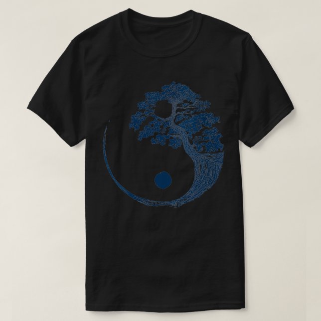 Camiseta Yin Yang Blue Bonsai Tree Japonesa Budista (Diseño del anverso)