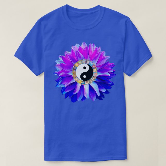 Camiseta Yin Yang Blue Dahlia Flower  (Diseño del anverso)