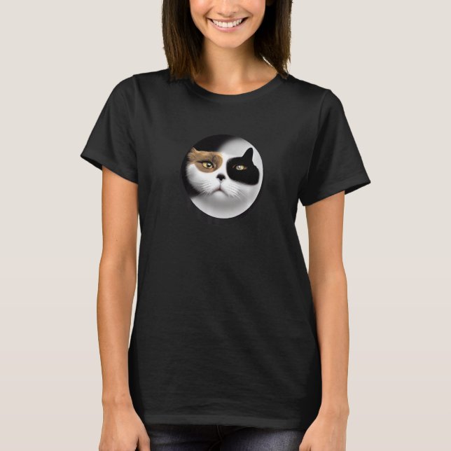 Camiseta Yin Yang Cat Mask Balance Meditation Zen Cat Ying  (Anverso)
