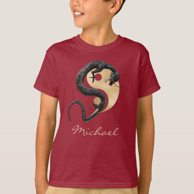 Camiseta Yin Yang, el año del oro del dragón en Asia orient (Anverso)