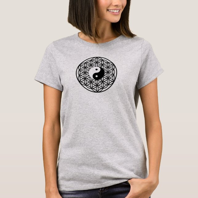 Camiseta Yin Yang Flor de vida negra y blanca (Anverso)