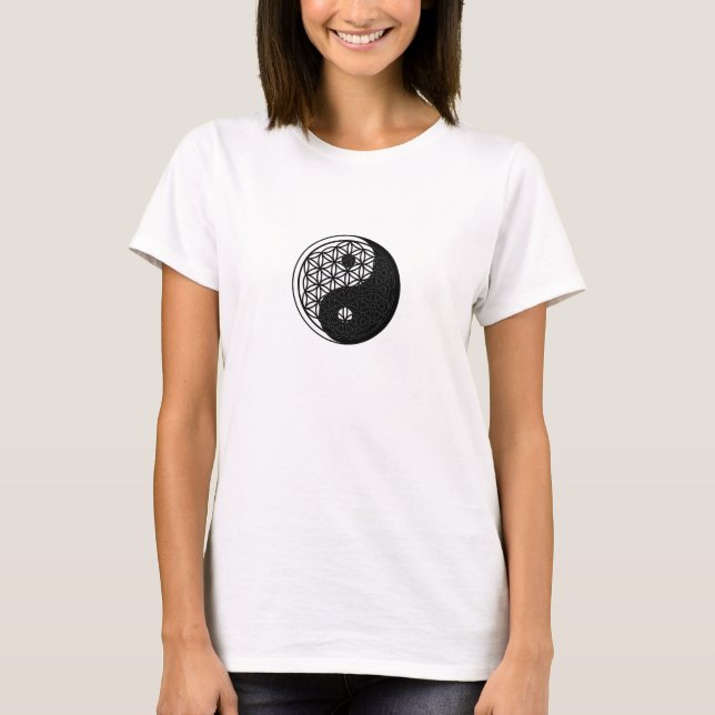 Camiseta yin yang geometría asustada Flor de vida (Anverso)