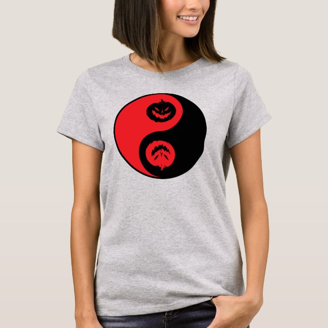 Camiseta Yin Yang Jack-o-lantern Calabazas T-Shirt (Anverso)