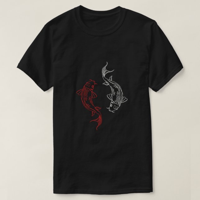 Camiseta Yin Yang Koi Fish Outline T-Shirt - Red & White Ar (Diseño del anverso)
