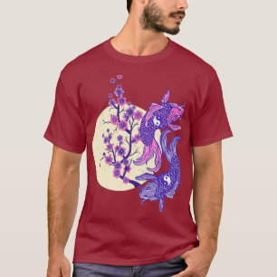Camiseta YIN YANG KOI PESCADO CON CHERRY BLOSSOM Premium