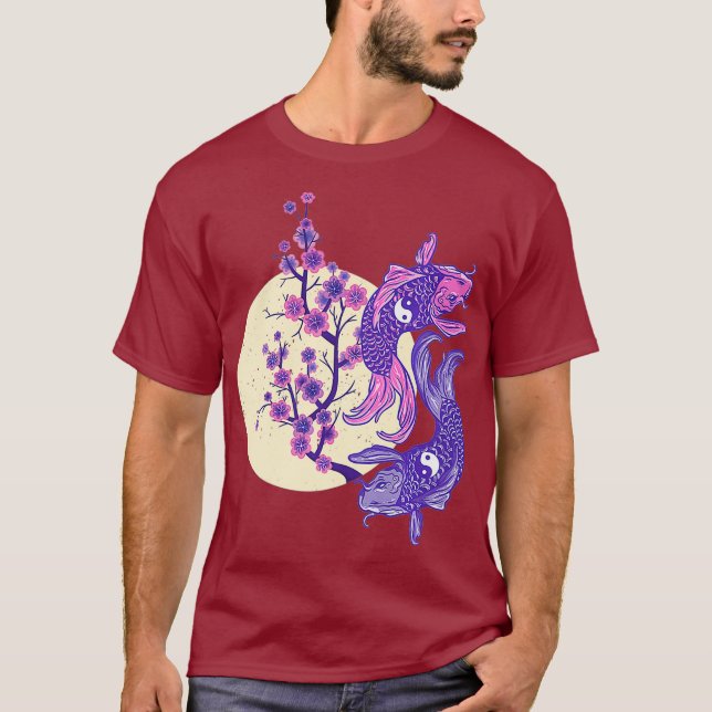 Camiseta YIN YANG KOI PESCADO CON CHERRY BLOSSOM Premium (Anverso)