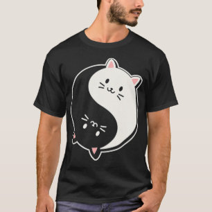 Camiseta Yin Yang lindo Gats Kawaii Yoga Japón China