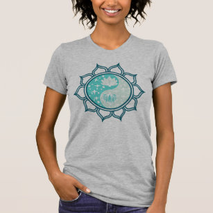 Camiseta Yin Yang Lotus flor Ilustracion Mandala en azul