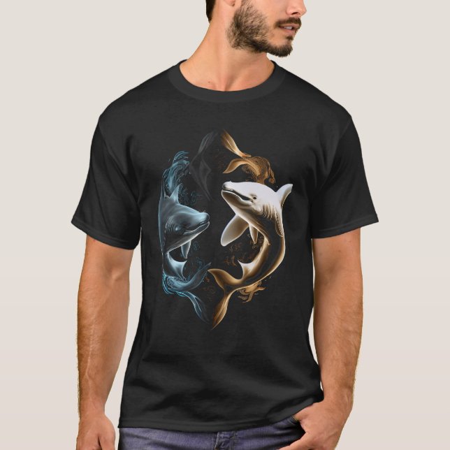 Camiseta Yin Yang Tiburones Tees de tiburón para hombres B (Anverso)