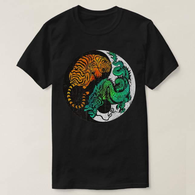 Camiseta Yin Yang Tiger Dragon estilo de tatuaje retro MMA  (Diseño del anverso)