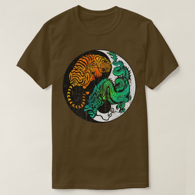 Camiseta Yin Yang Tiger Dragon estilo de tatuaje retro MMA  (Diseño del anverso)