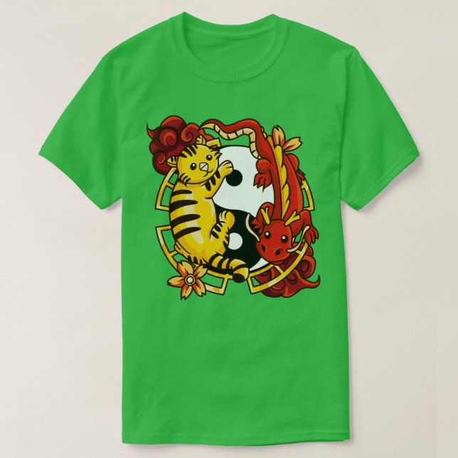Camiseta Yin Yang Tiger Dragon Tigre asiático zodiaco chino (Diseño del anverso)