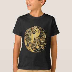Camiseta Yin Yang Tigre Dragón Oro