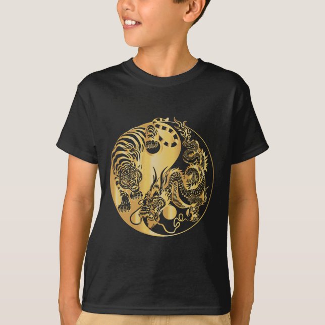 Camiseta Yin Yang Tigre Dragón Oro  (Anverso)