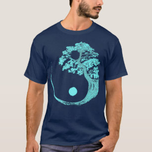 Camiseta Yin Yang Turquoise Blue Bonsai Tree Japonés Zen