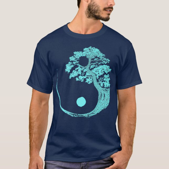 Camiseta Yin Yang Turquoise Blue Bonsai Tree Japonés Zen (Anverso)