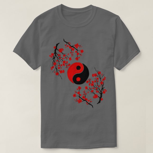 Camiseta Yin Yang y la explosión roja Sakura (Diseño del anverso)