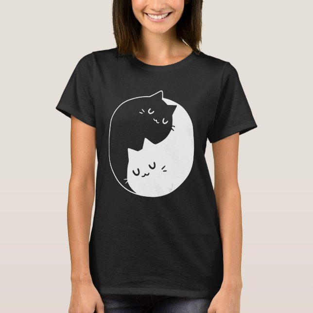 Camiseta Ying Yang Cats Cat T-Shirt Tee (Anverso)