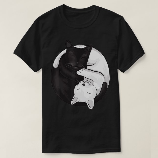 Camiseta Ying Yang Gráfico de gato blanco y negro (Diseño del anverso)