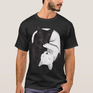 Camiseta Ying Yang Gráfico de gato blanco y negro