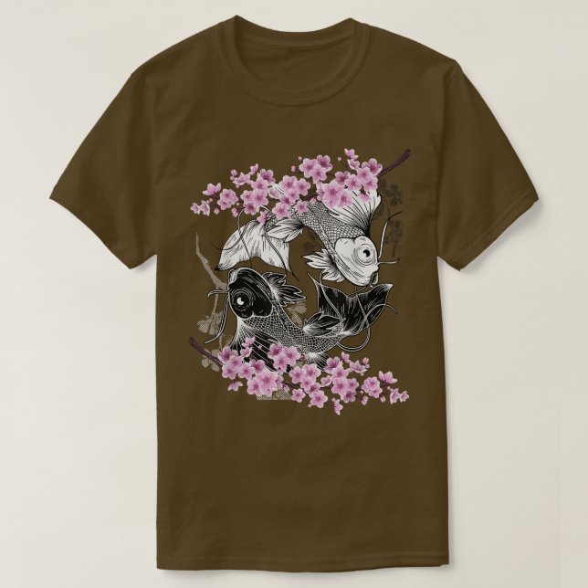 Camiseta Ying Yang Koi Fish Sakura Cherry Blossom Floral Sp (Diseño del anverso)