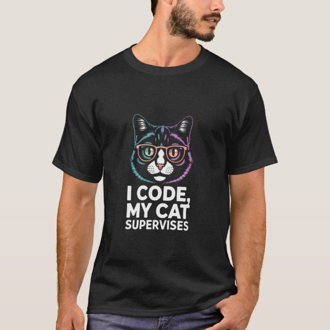 Camiseta Yo Código Mi Gato Supervisa Manga Larga (Anverso)