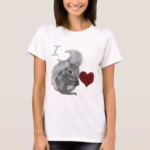 Camiseta Yo corazón bebé ardillas animales difusos