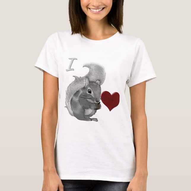 Camiseta Yo corazón bebé ardillas animales difusos (Anverso)