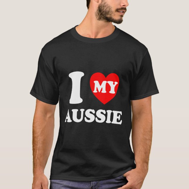 Camiseta Yo Corazón Mi Aussie Me Encanta Mi Aussie (Anverso)