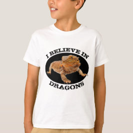 Camiseta "Yo creo en los dragones" con dragón barbudo